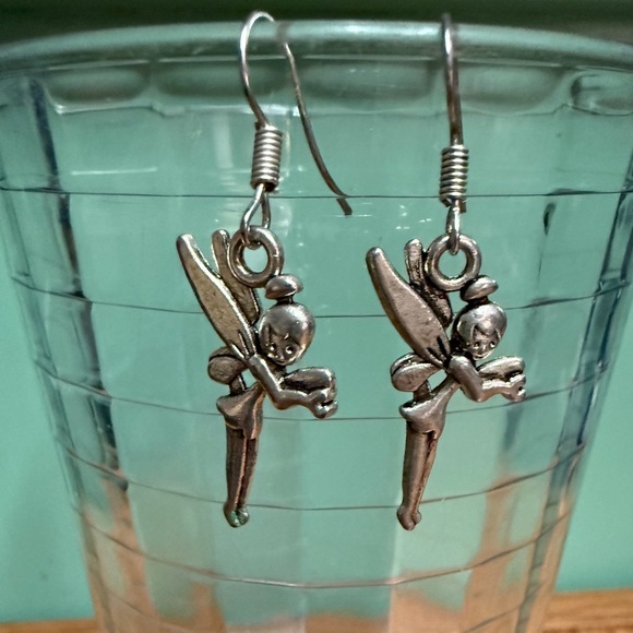Jewelry - Vintage Tinkerbell Fairy Silver Dangle Earrings